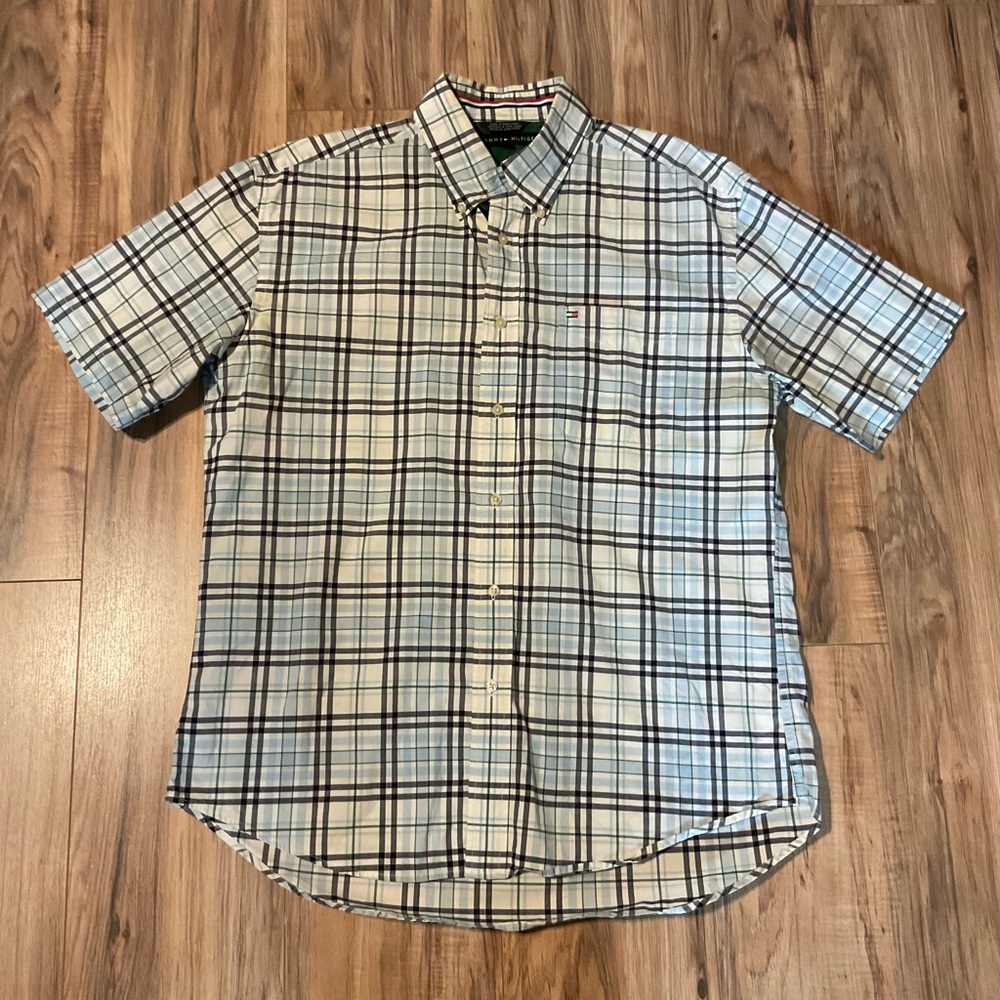 Tommy Hilfiger Blue and White Plaid Button Down Shirt